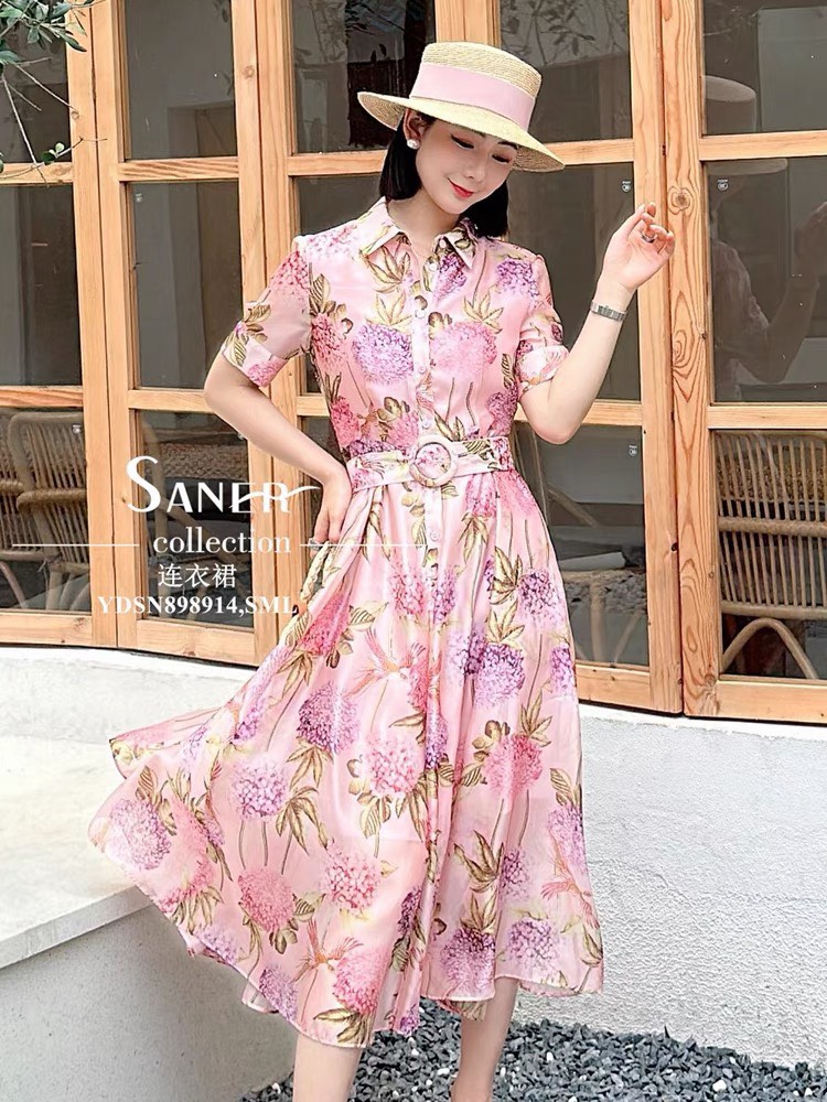 ĐẦM LỤA HOA KÈM NỊT CAO CẤP D80